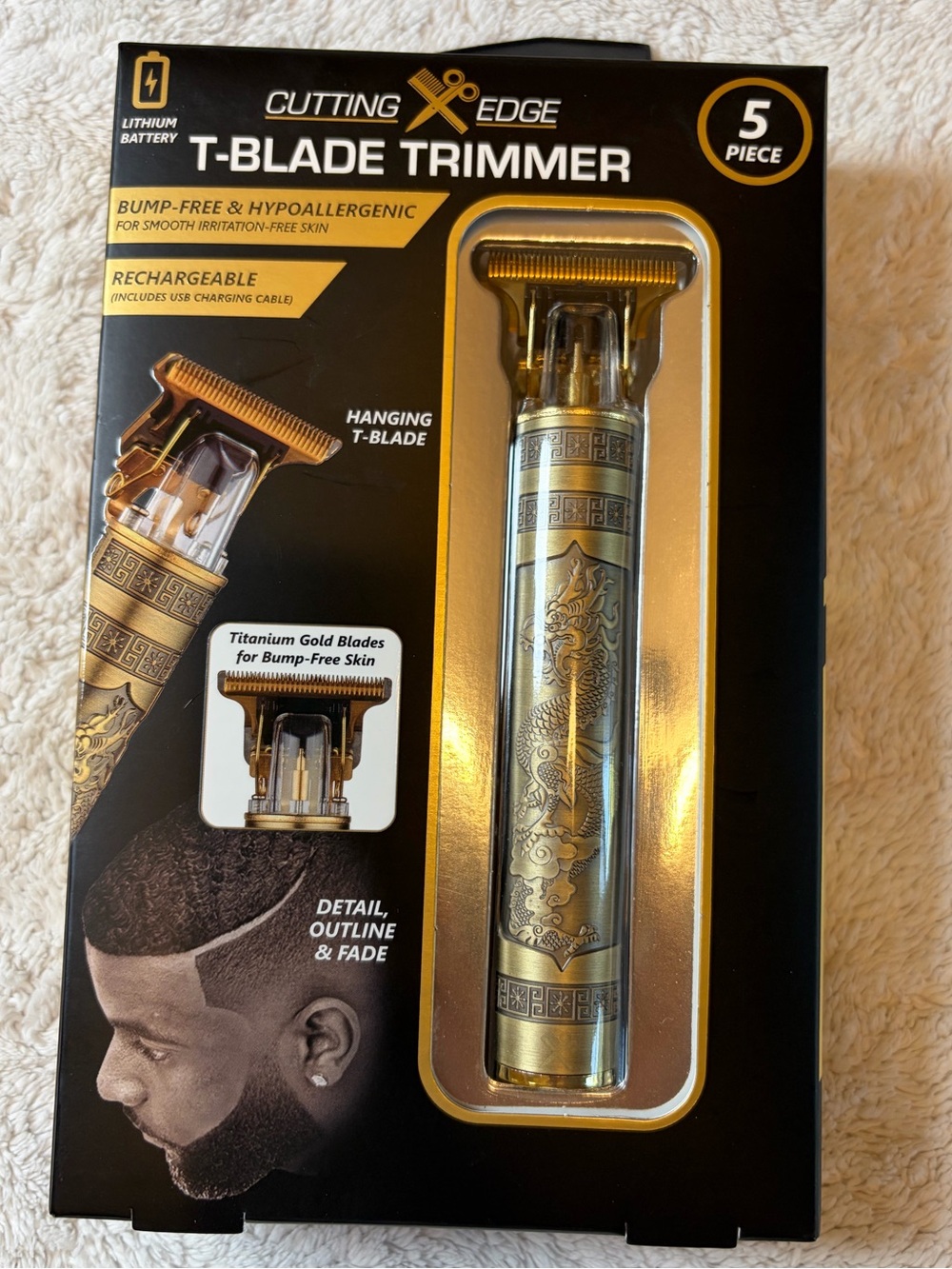 Gold T-Blade Trimmer – Rechargeable Men’s Grooming Tool